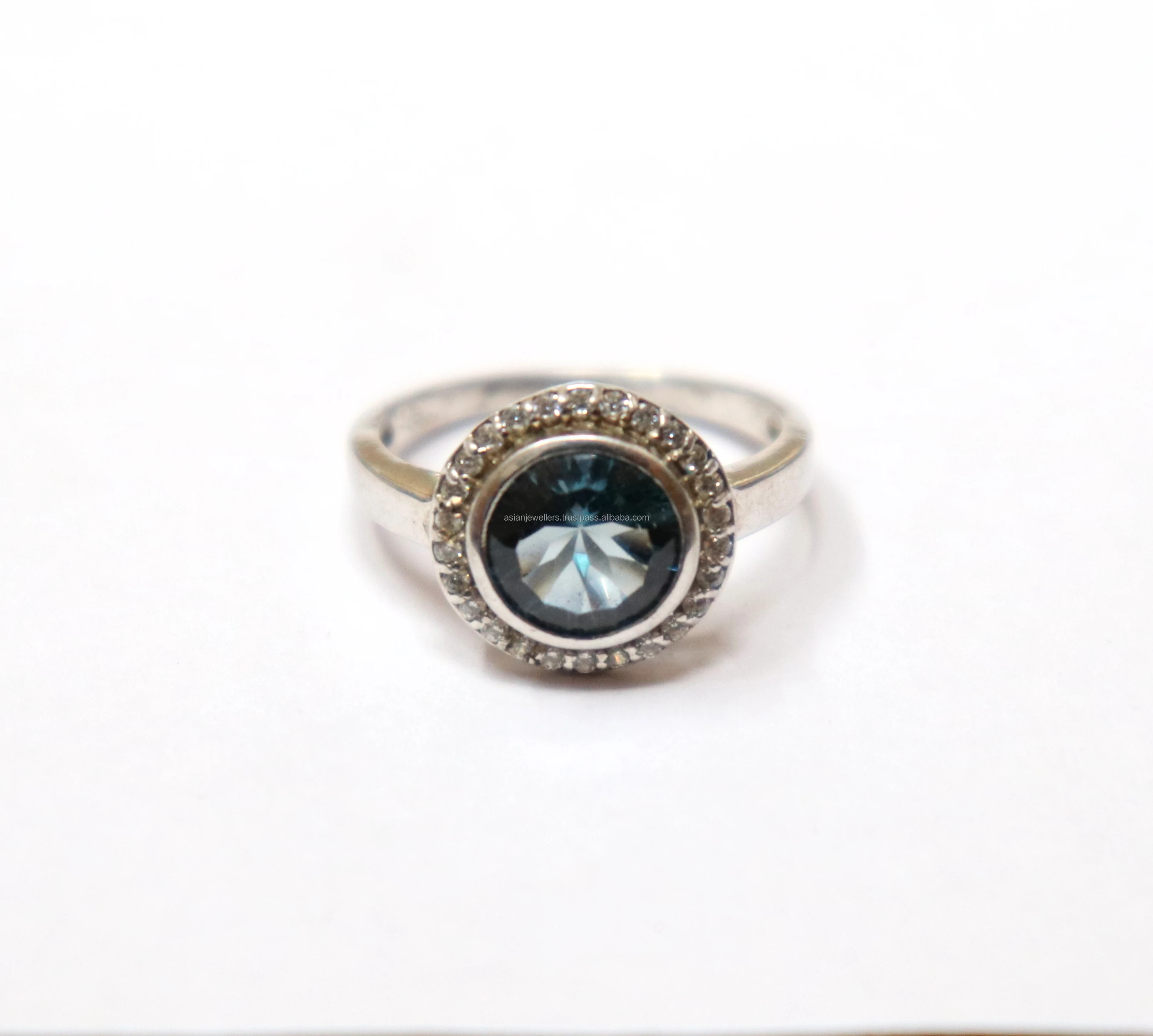 London Blue Topaz & CZ Gemstone Ring in 925 Sterling Silver Beautiful handmade  Fashion Unique Jewelry By Asian Jewellers