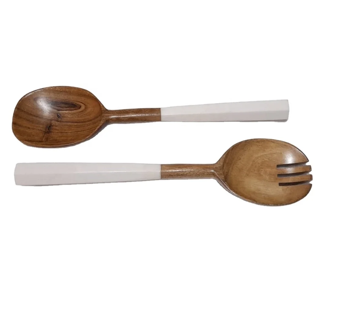 Best Quality Handmade  Acacia Wood and Resin Salad Server for Serving Salad Fruit