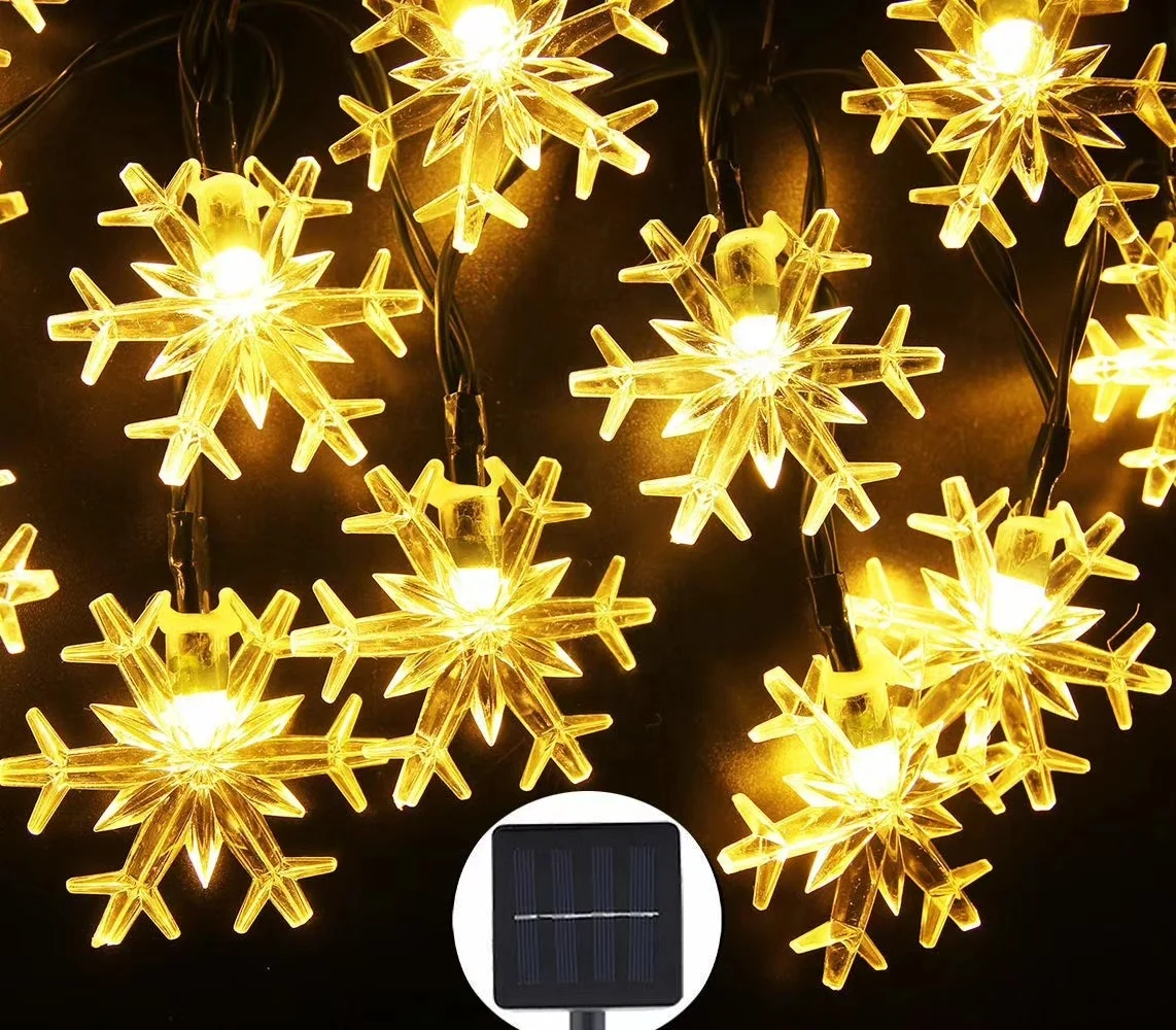 4.8M 20 LED Christmas Fairy Lights Solar snowflake String Lights for xmas tree garden decovation