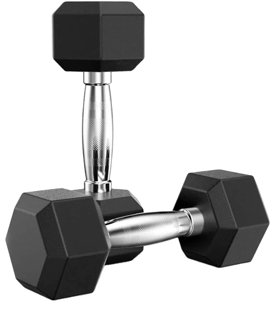 Wholesale Custom logo Top Quality Cast Iron Rubber Coated Hexagonal Dumbbell Fixed Weight lifting Exercise Gym Hex Dumbbells