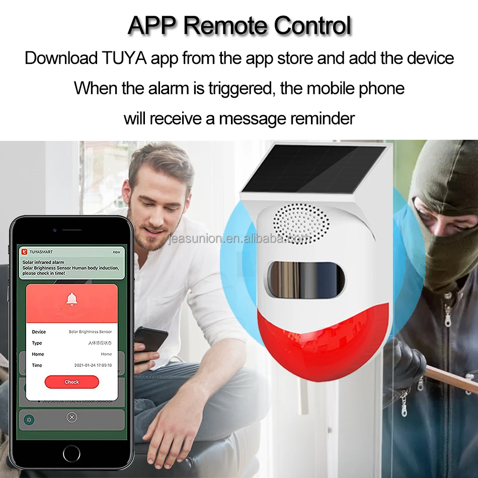 Tuya Smart WiFi Solar Powered Wireless Infrared Motion Sensor Detector Strobe Siren 120dB Alarm Outdoor Waterproof PIR Sensor