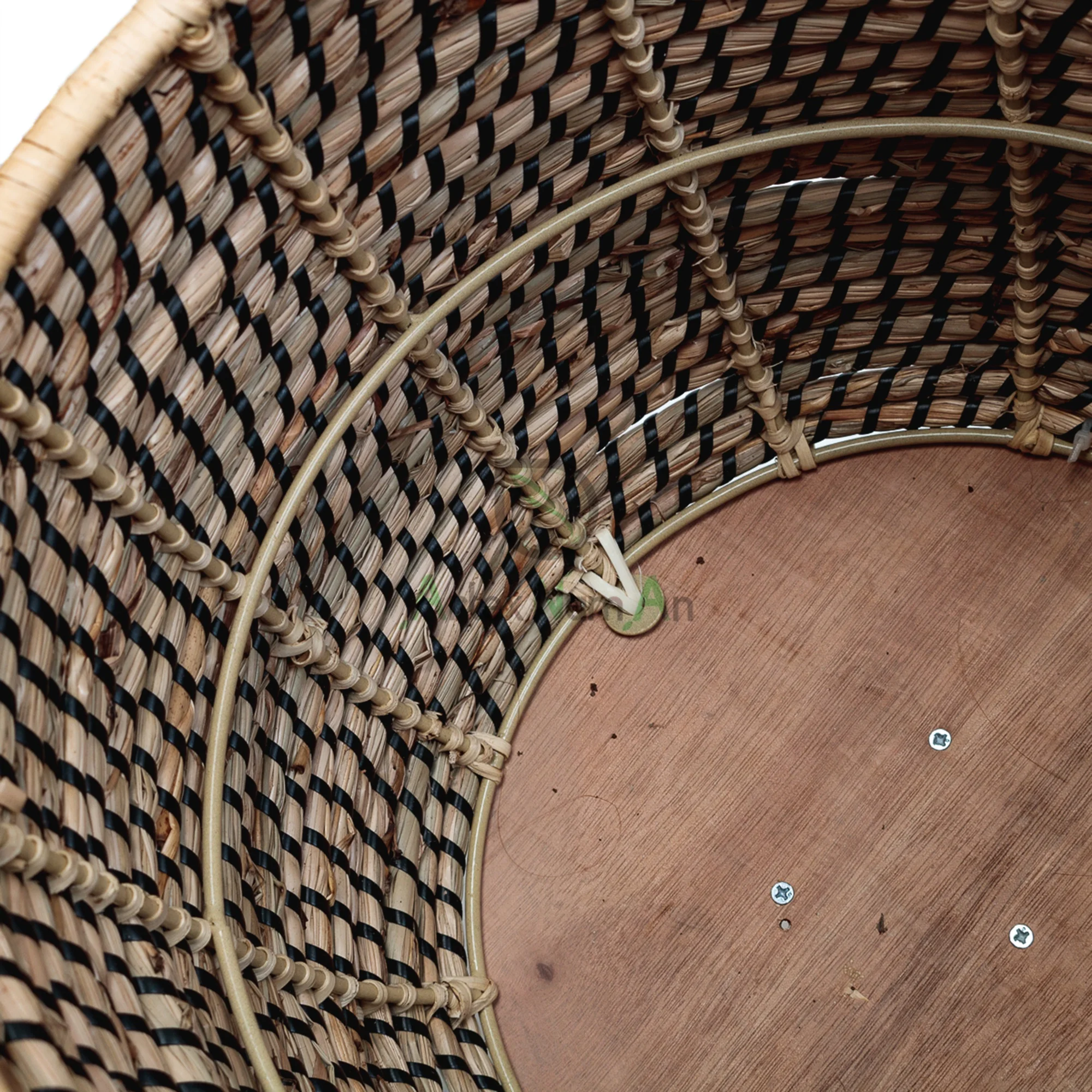 Scandinavian decor seagrass planter with wood plant holder also tall wicker flower pot stand indoor