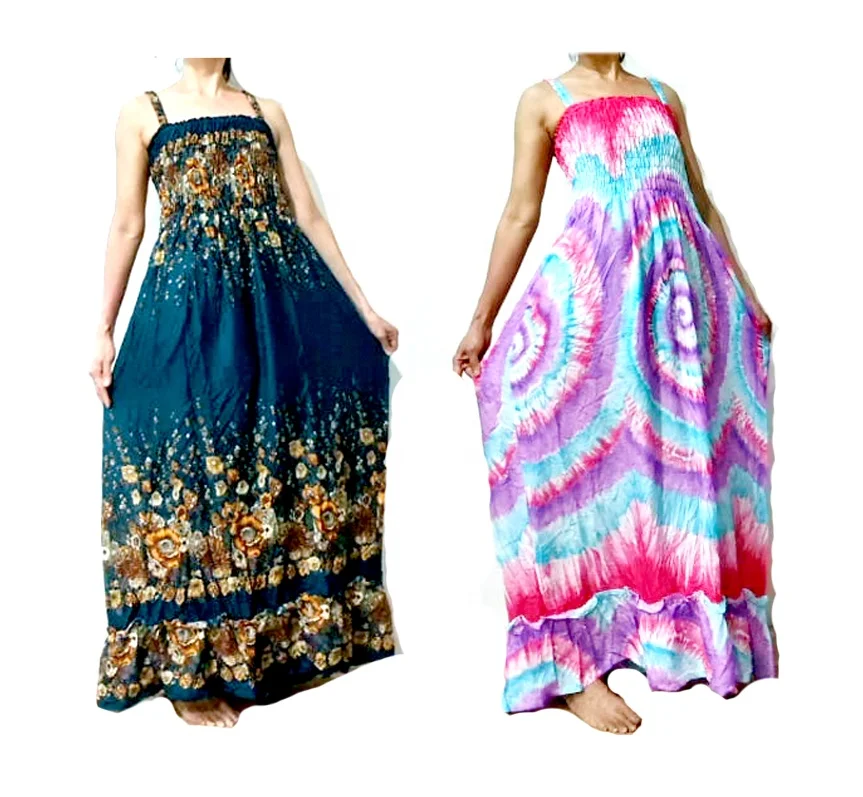 vintage retro thai HIPPIE BOHO HAWAII floral  MAXI BABY DOLL beach LONG DRESS long ruffle style