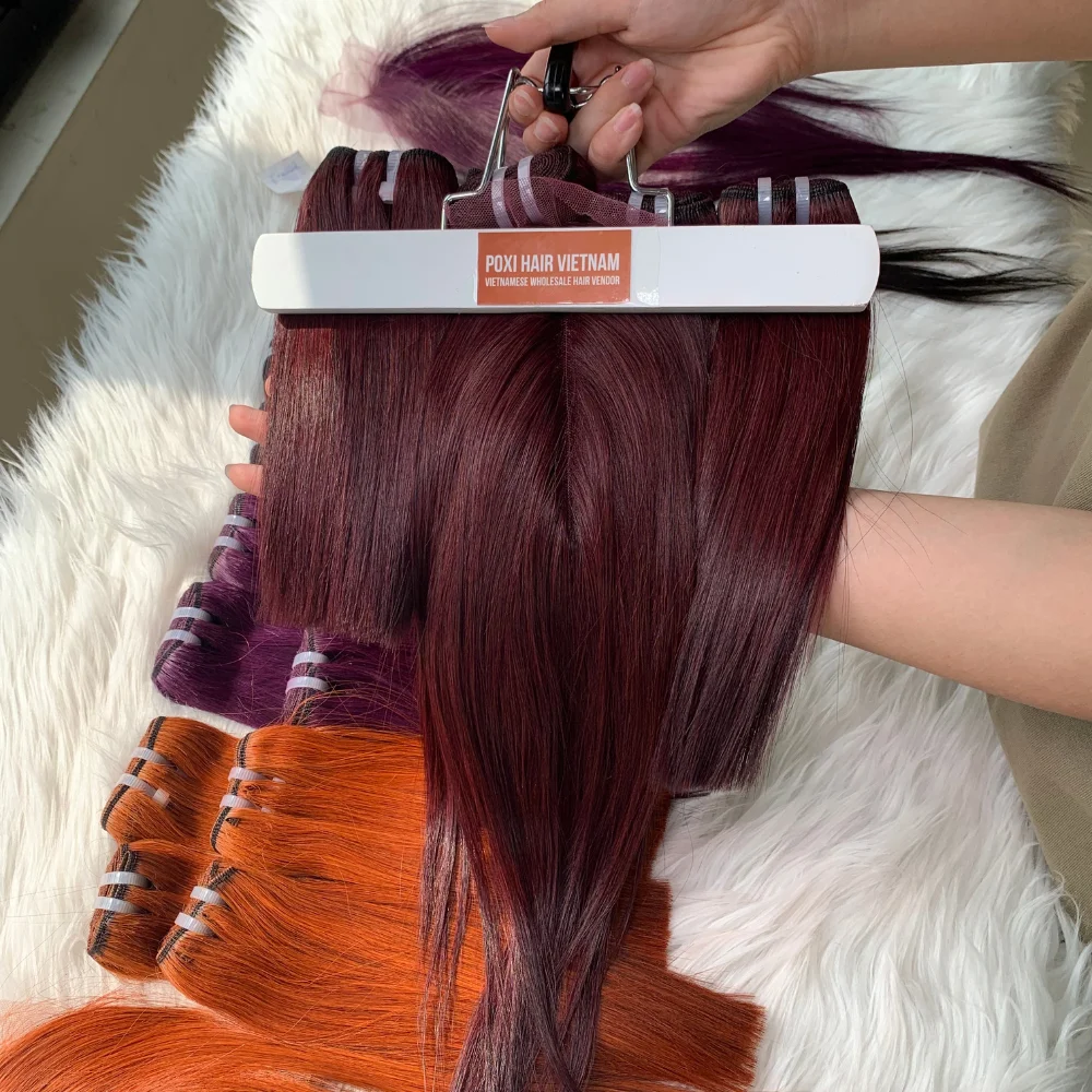 Real Human Hair Extensions Wholesale Raw Cuticle Aligned Bone Straight Weft Vietnamese Hair Supplier Wholesale Price Wine Color