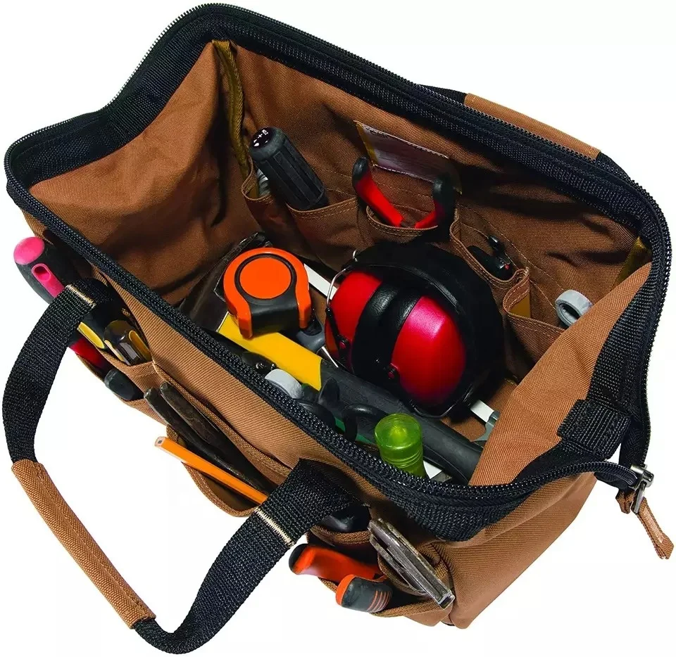 Wholesale Customized Tools Bag with large zippered main compartment 17 exterior 10 interior pockets manufacturer