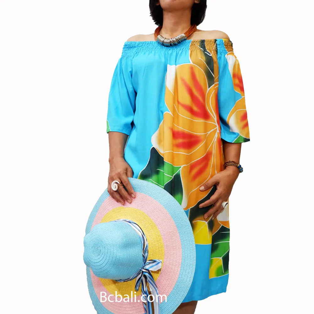 Wholesale Alot Daily Clothing Women Fashion Poncho Dress Rayon Hand Painting with Flower Direct From Bali Batik Hand Painting