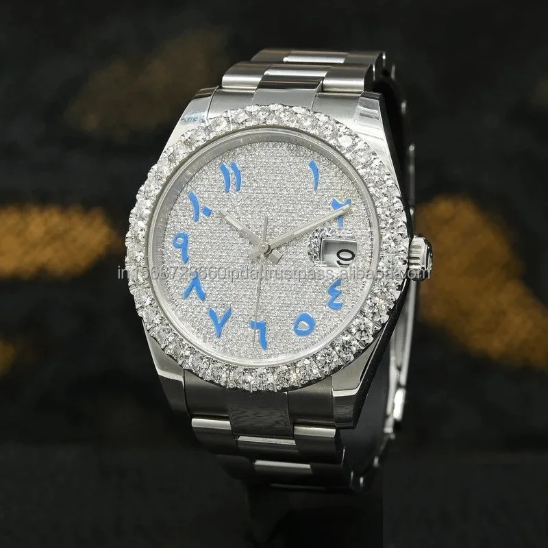 Часы с белым муассанитом украшенные стразами арабский циферблат автоматическим бюстом роскошные часы для мужчин и женщин ювелирные изделия на заказ