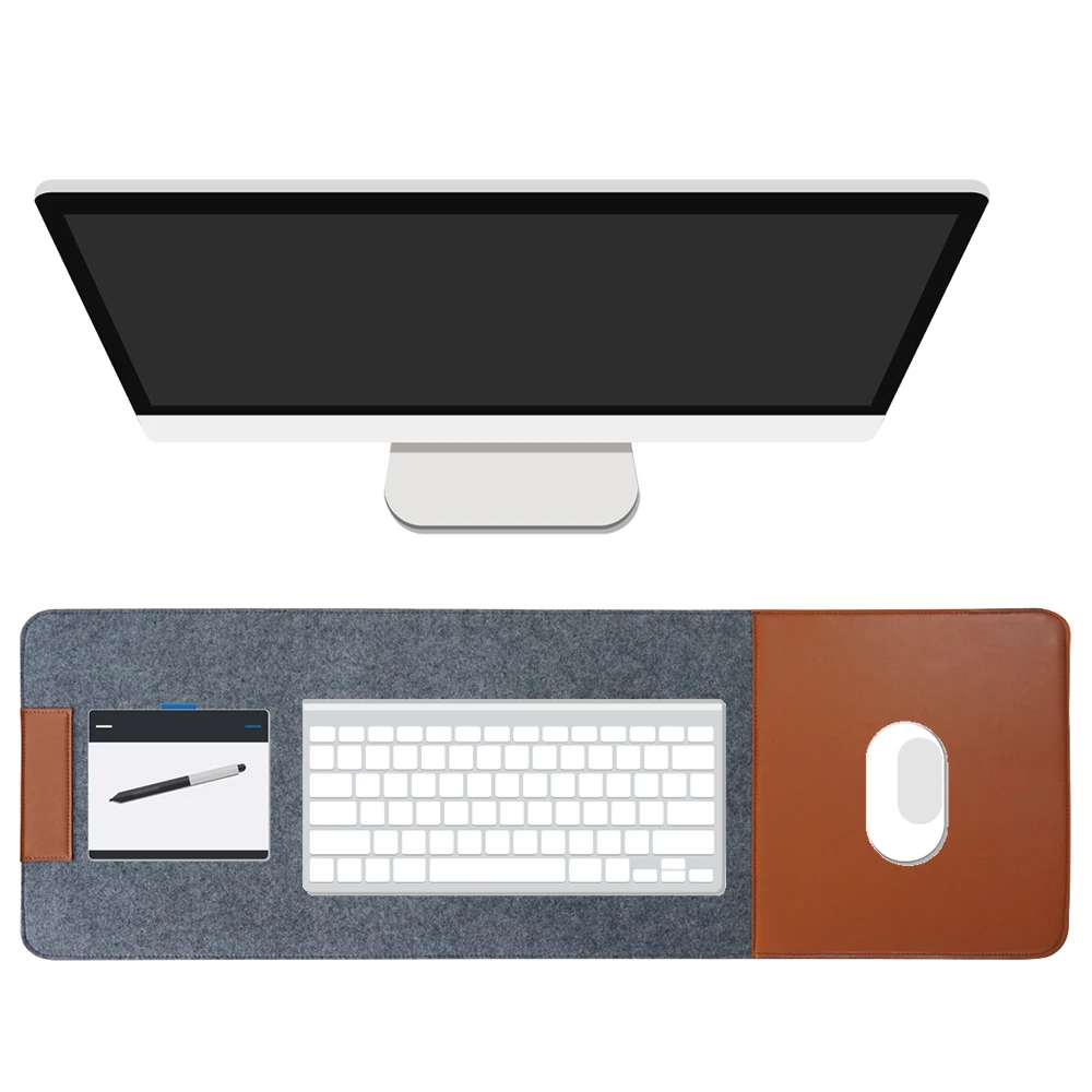 Upin 4mm antislip Felt Desktop Office Computer Mouse Pad Keyboard Game Laptop Table Mat with Leather