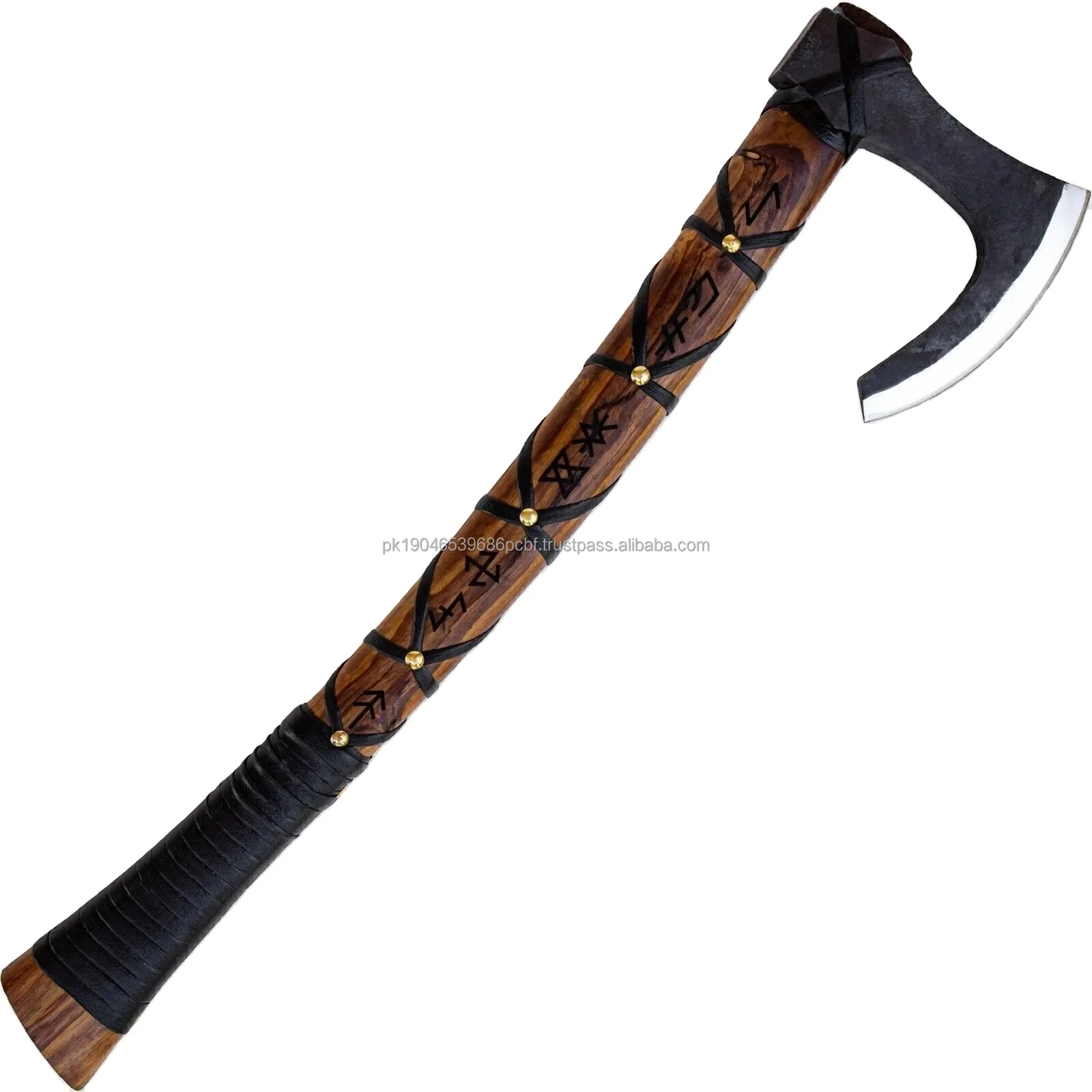 Functional Outdoor Hand Forged Viking Bearded  Axe Black Leather Wrap