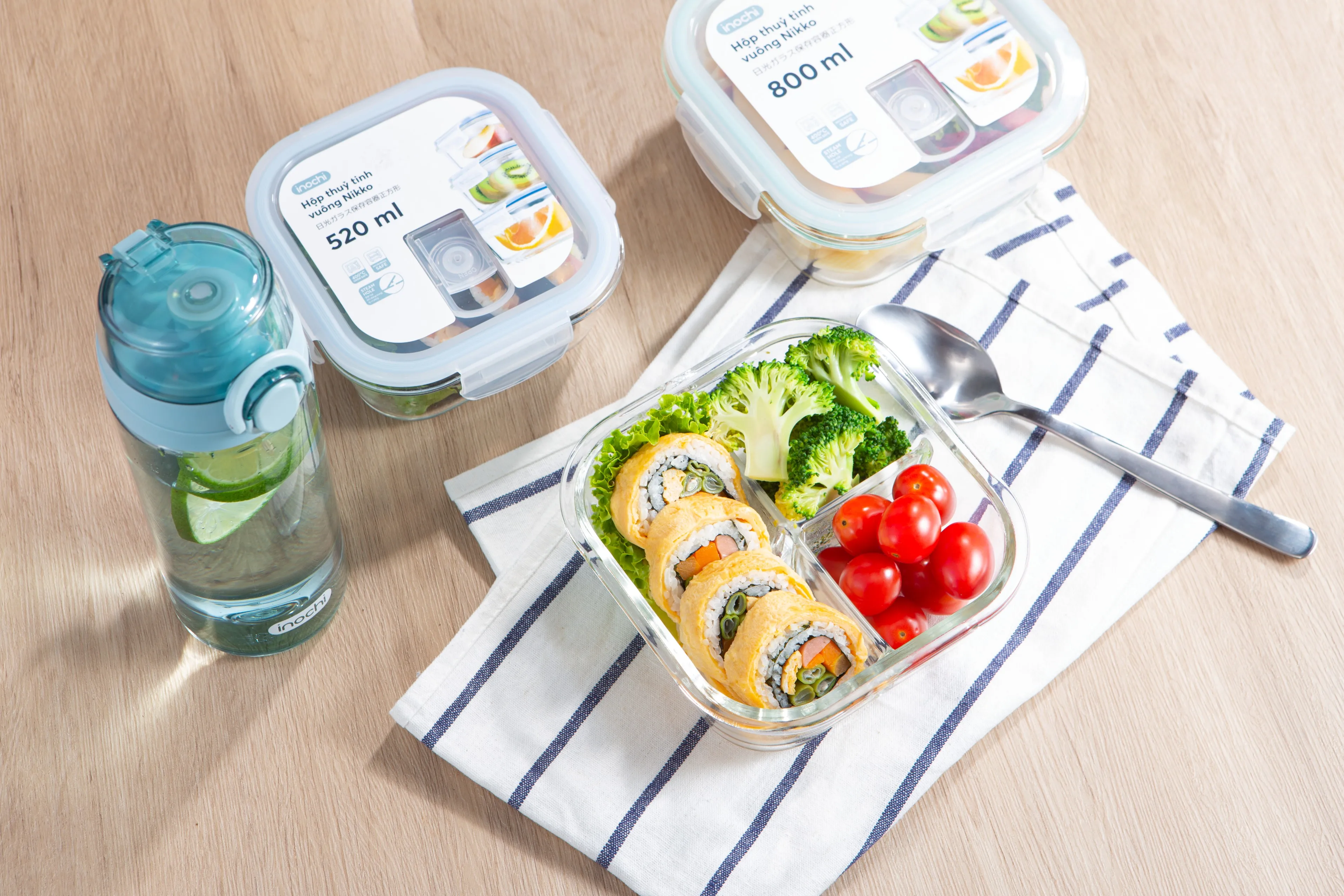 Nikko 1040ml Rectangular Glass Storage Container 3 Compartments BPA Free Air Water Tight Heat Resistant Best Choice Lunch Food