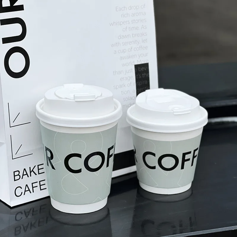 Bio Custom Printing Logo Coated Double Wall Ripple Wall Paper Cup Compostable Coffee Beverage Paper Cup For Cold Drinks With Lid