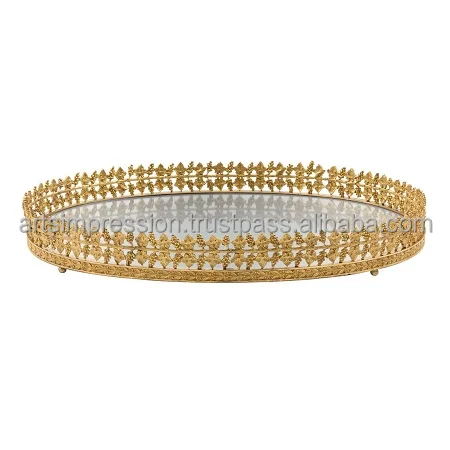 Excellent quality shiny gold polished tray etching design with fine quality aluminium iron material Hot Sale low price good item