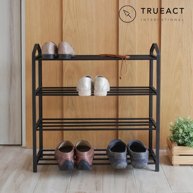 Ready to Ship metal rack shoe rack display modern storage cabinet Black Plastic 4-tier shoe rack for home storage for sale