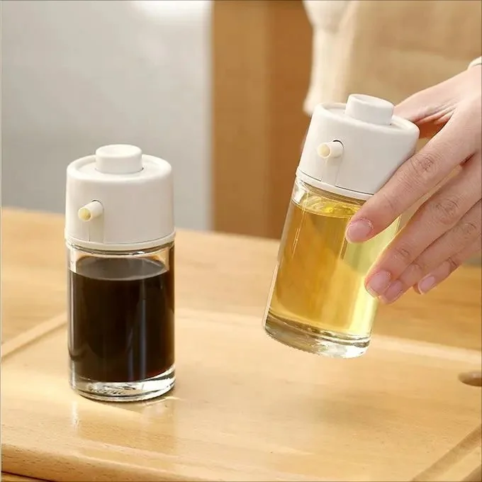 Custom Logo Kitchen Cooking Tools Press Type Oil Pot Soy Sauce Bottle Glass Seasoning Bottle