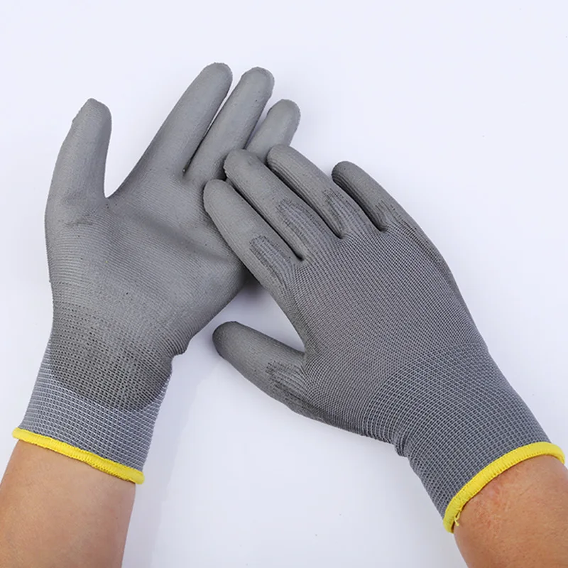 OEM Logo Grey 13 Gauge Polyester Nylon Palm Dipped PU Working Gloves