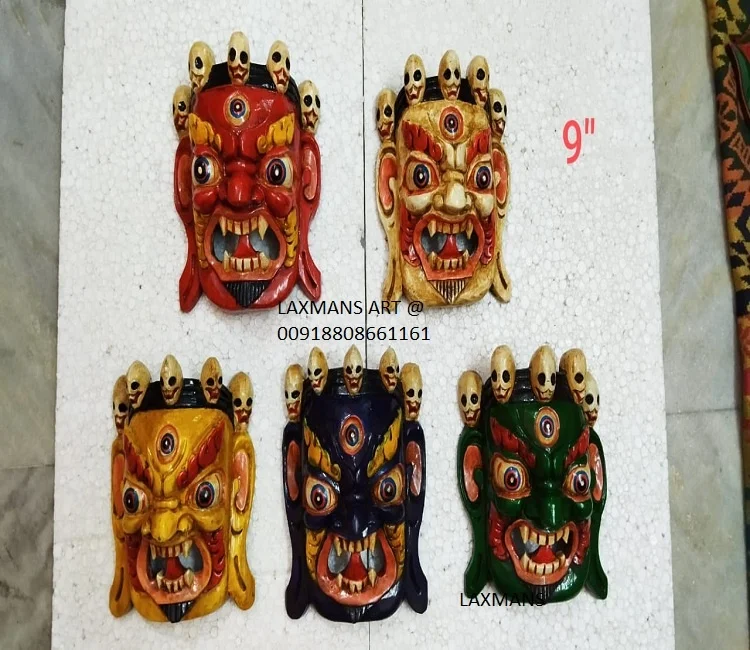 Bhairav carved wooden mask Handmade Carved ganesh Wall Hanging Art Decor Ganesh Wall Hangings wooden masks wooden nepali mask