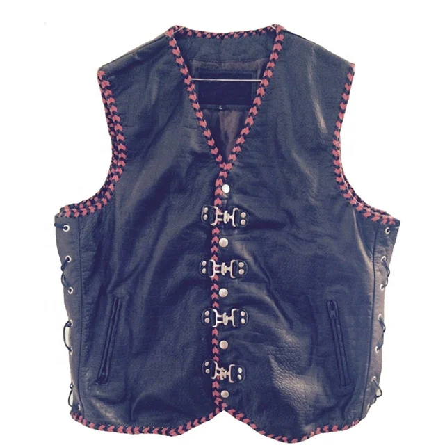 Новый мотоциклетный кожаный байкерский черный жилет унисекс с защелками