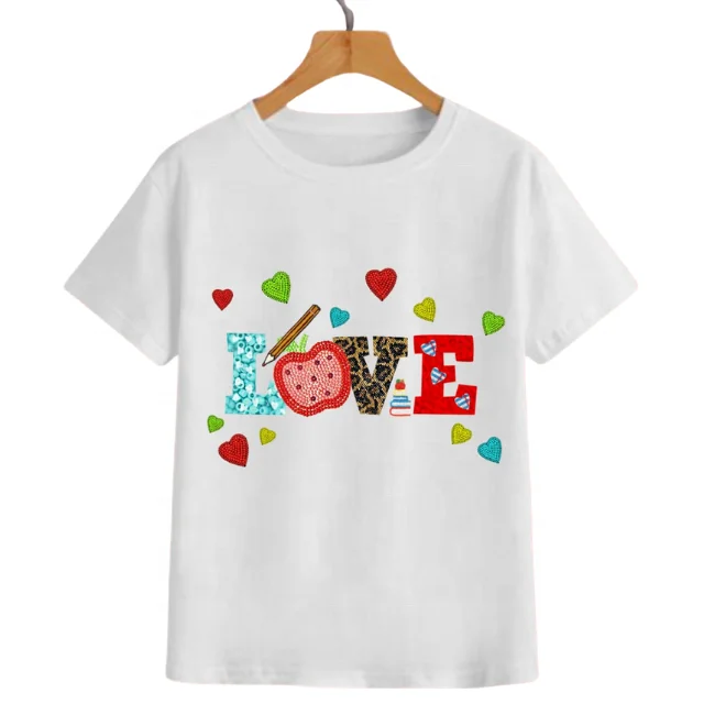 Factory Direct Sale Back-to-School Custom Oversized Women T-Shirt beadwork Ready to Wear Fashion Girls T-shirts
