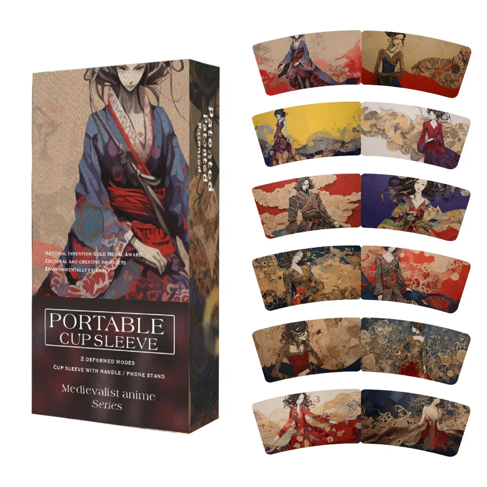 protective cup sleeve cardboard paper logo printing medievalist anime for free hand carry take away