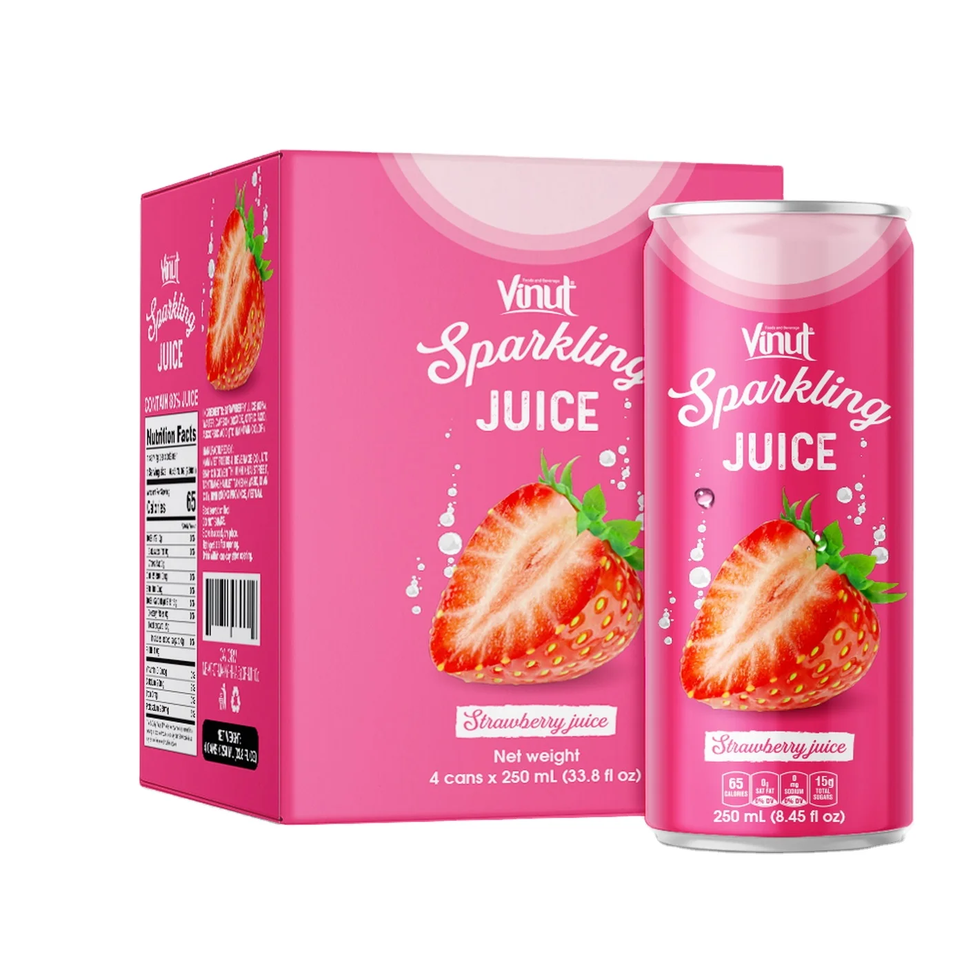 250ml Carbonated drinks VINUT Can (Tinned) Strawberry Juice Exporters sugar free Free Design Your Label