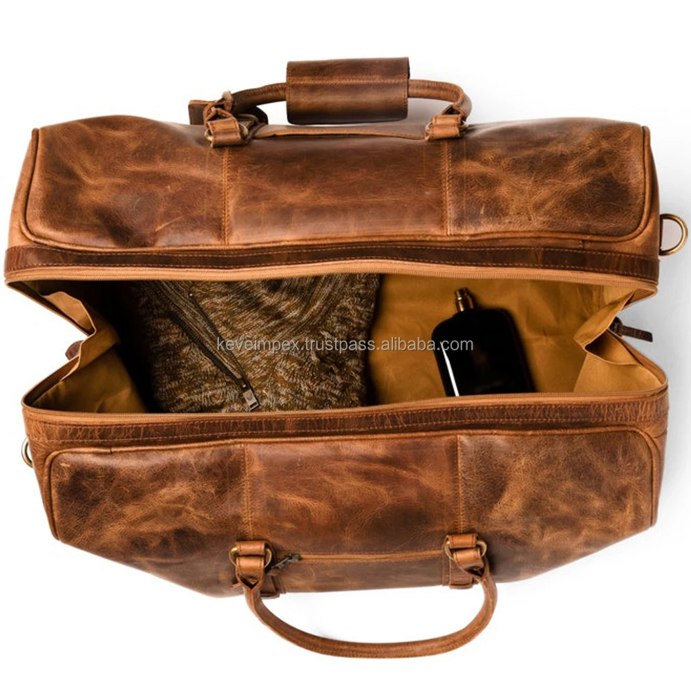 Top quality Brown color Genuine Leather Luggage Bags Travel Weekender Overnight Gym Sports Luggage For Men USA 2023