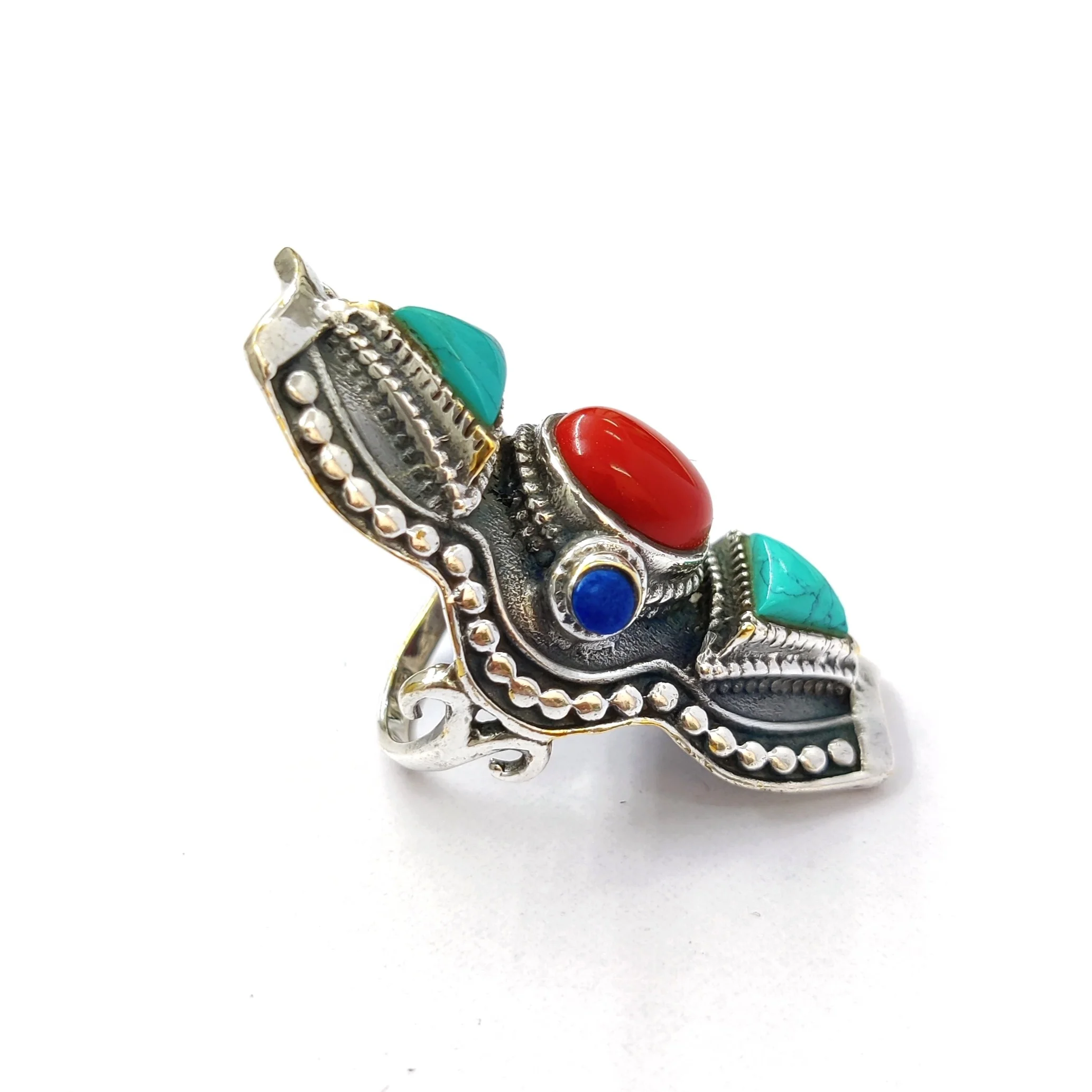 Multi Stone Silver Ring-925 Sterling Silver-Handmade Ring-Beach and Tropical-Relief Stone-Party Wear Ring-Wholesale Ring.