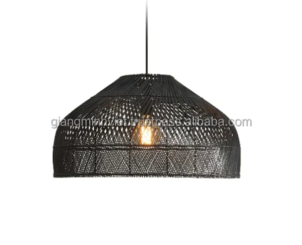 Best Price Natural Woven Rattan Lamp Shade,Black Wicker Pendant Light Rattan Light Fixture Flush Mount Ceiling Light