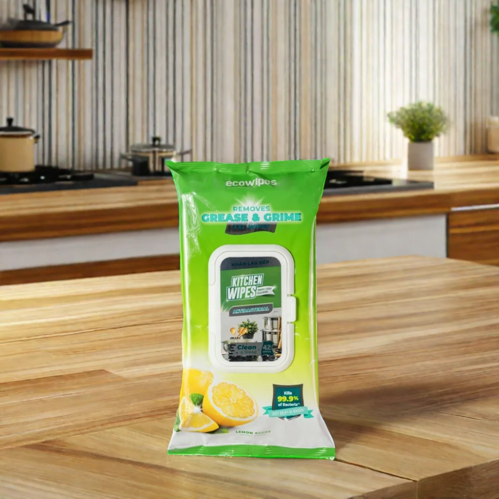 Premium Spunlace Non-Woven Antibacterial Kitchen Cleaning Wipes, Lemon-Scented, High-Quality Household Wet Wipes