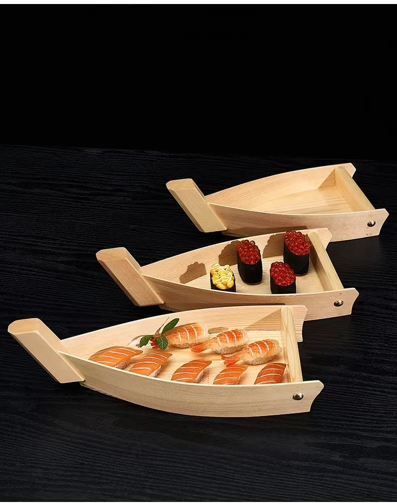 Wholesale Custom Size Japanese Restaurant Bamboo Serving Plate Container Wooden Boat Sushi Tray for Party