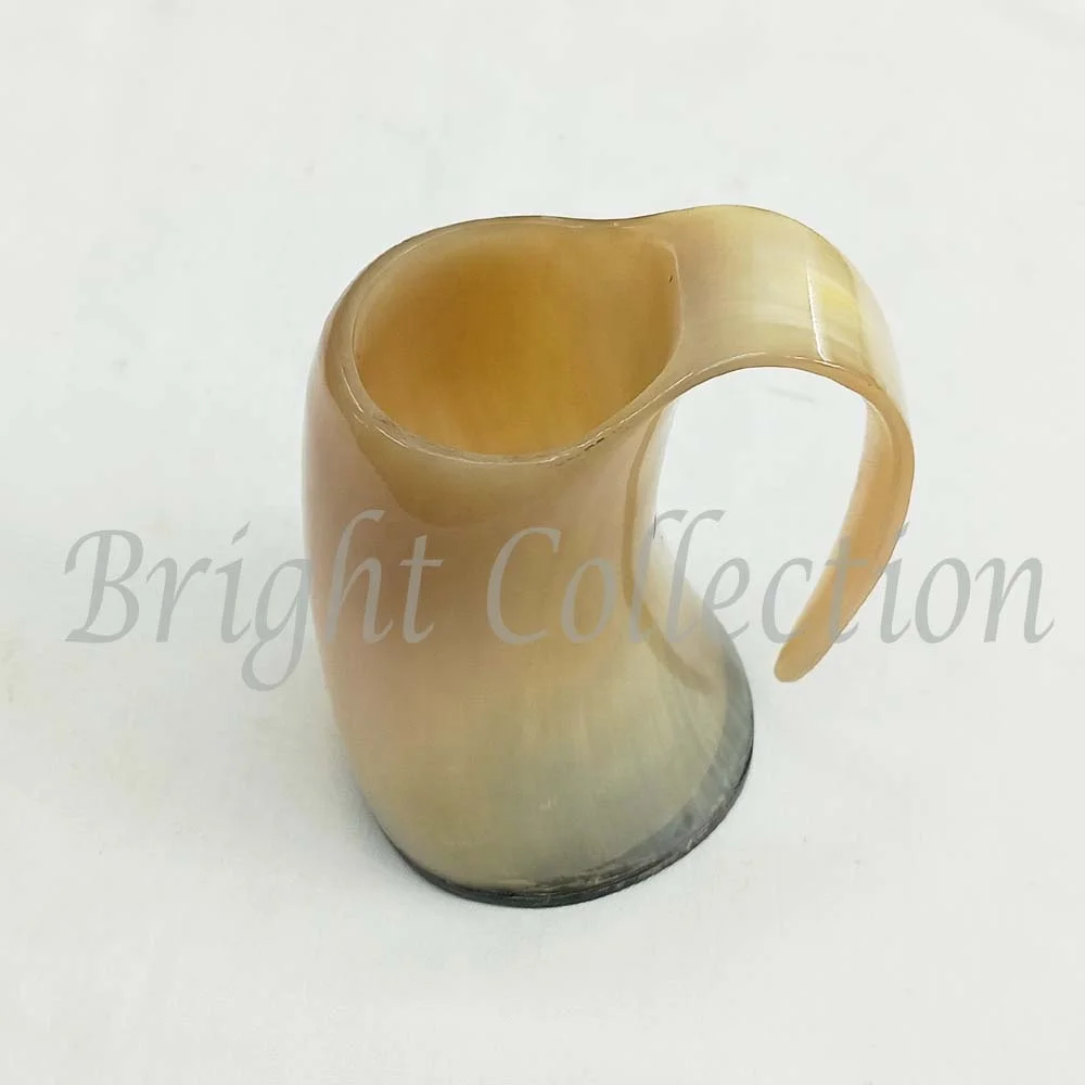 White Natural Color Cow Horn Decorative Round Edge Natural Buffalo Horn Beer Mug Viking Drinking Horn Tankard Mug/Cup Carved