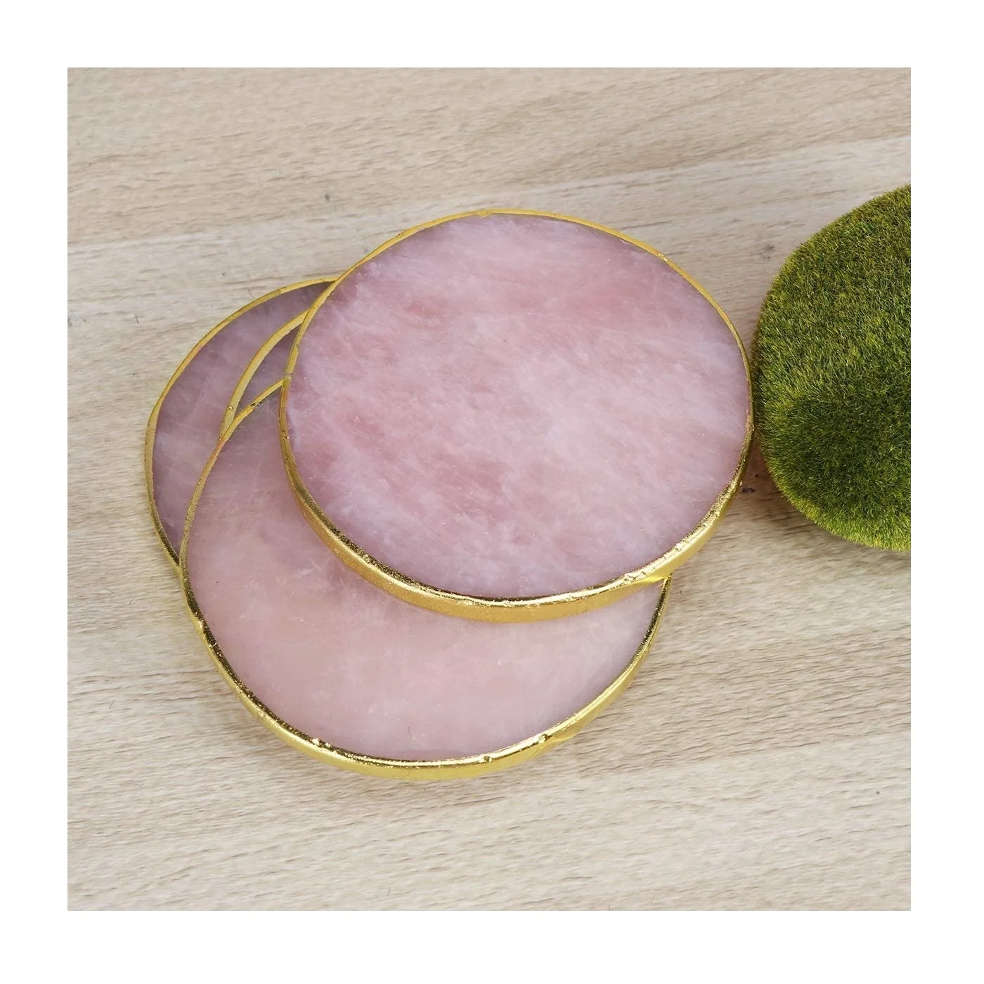 Rose Quartz Agate Coasters with Gold Trim : Rose Quartz Agate Slice Coasters : Wholesale Agate Coasters