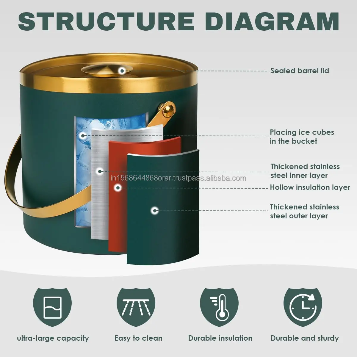 Luxury 1.5 Litre Double Wall Stainless Steel Ice Bucket Fully Hammered Design in Shiny Copper for Party Cocktails Beverages