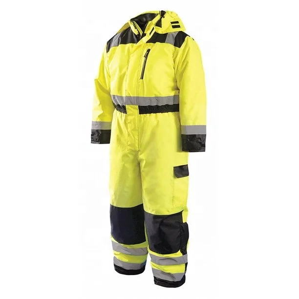 Hi Vis Class 3 PU Coated Seam Sealed Insulated Safety Coverall High Visibility Winter Workwear