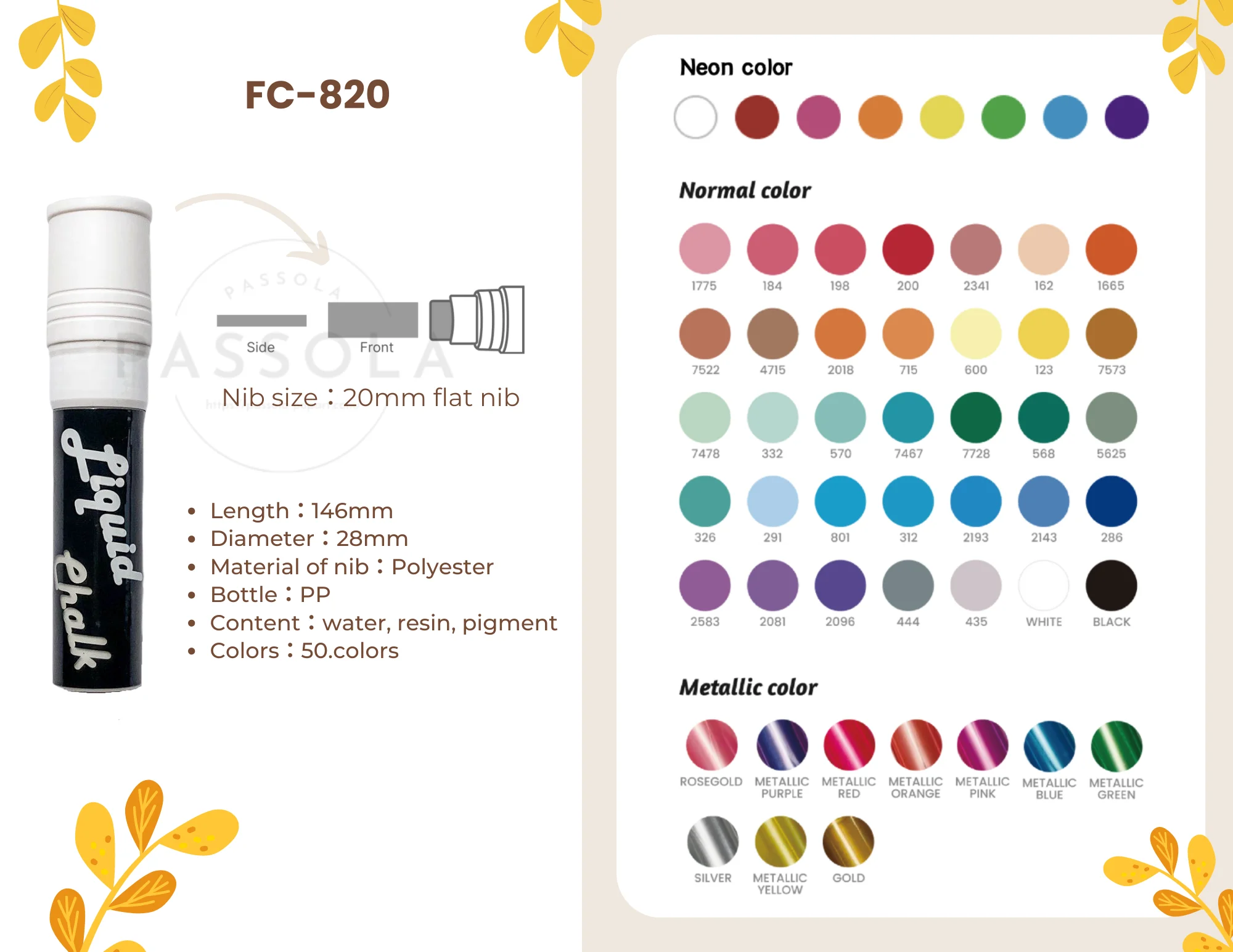 20mm Parallel Flat Nib Fluorescent color Erasable Liquid Chalk Marker 50 colors