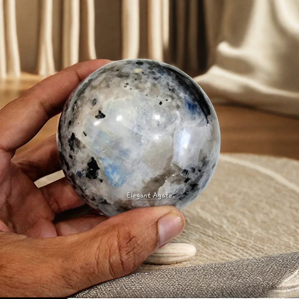 FLASHY RAINBOW MOONSTONE SPHERE TOP POLISHED CRYSTAL WHITE MOONSTONE BALL HEALING MEDITATION BALL FENG SHUI FROM ELEGANT AGATE