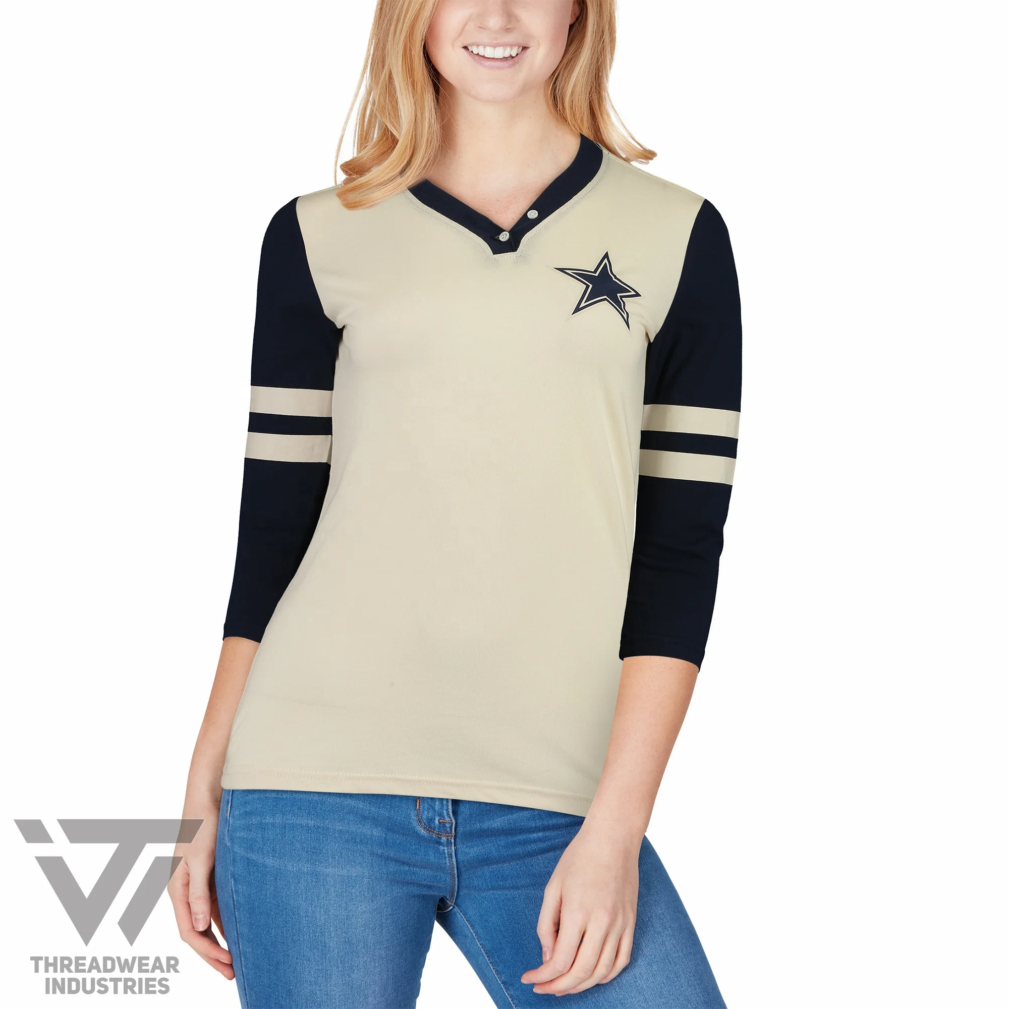 Изготовленные на заказ с v-образным вырезом Женские NFL Футбол пуловер исторический Star Футболка с логотипом