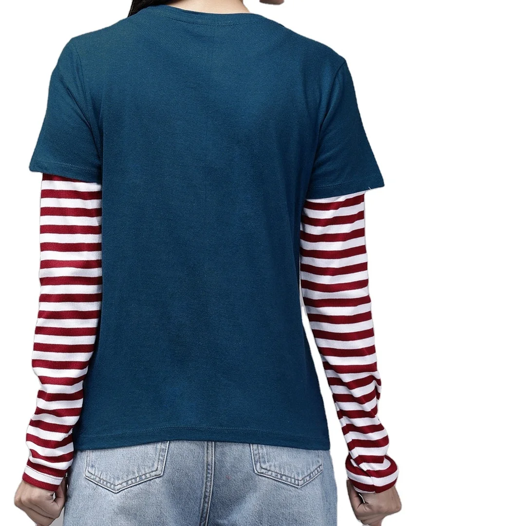 Ladies O-Neck Short Sleeve Casual Printed T-Shirt Fashionable Custom Colors High Quality Cotton XL Size Made in India