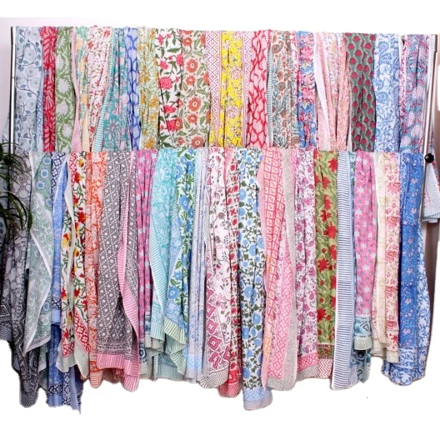 Indian Hand Block Printed Cotton Sarong Jaipuri Hand Made Set Natural Colored Scarf Sanganeri Print Gift For Mother Day