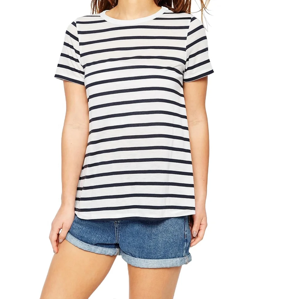 Modern crew neck relaxed fit women stripe t-shirt with soft touch fabric