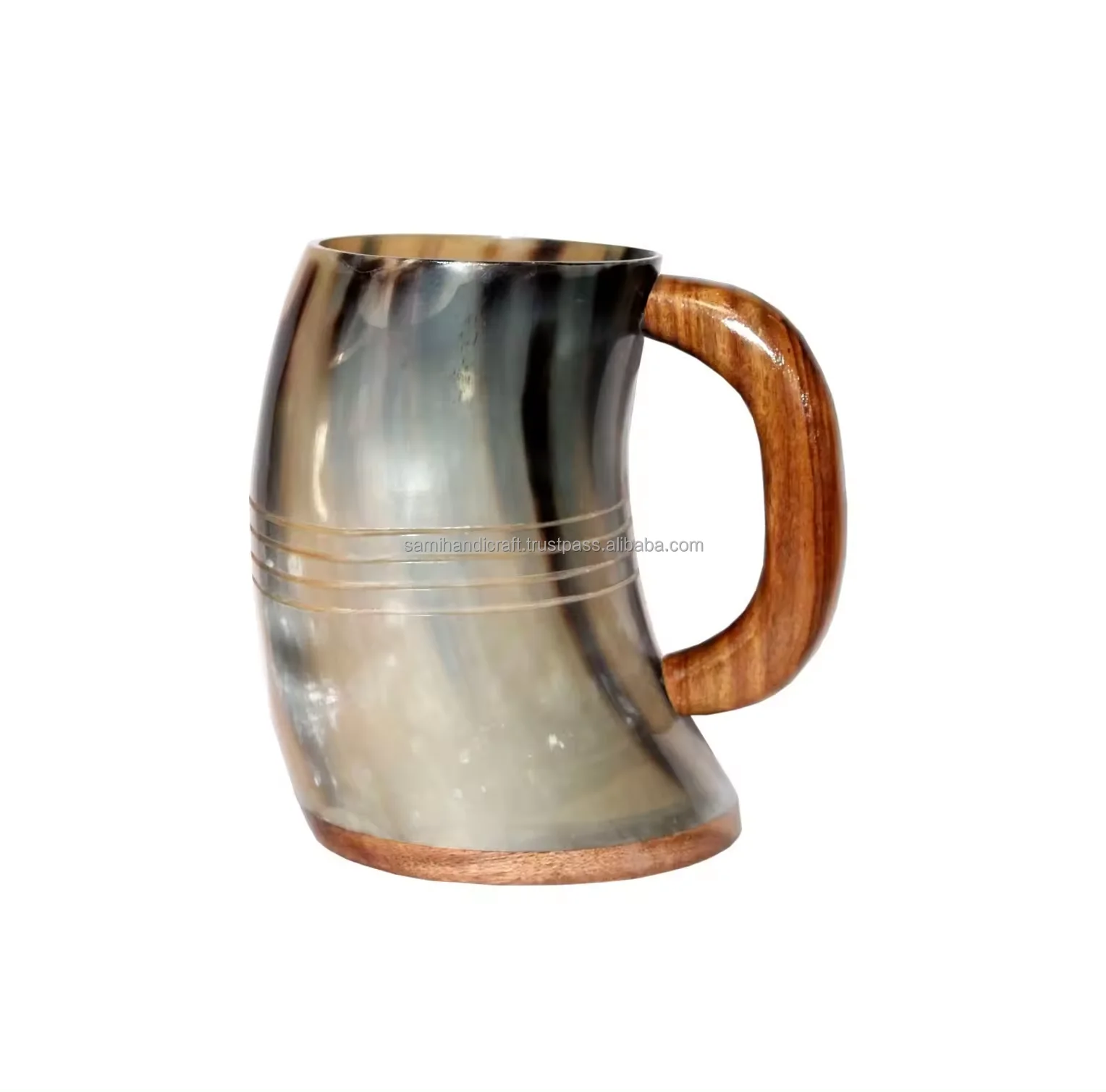 Natural buffalo horn mug viking drinking and beer mug hot quality with wood base for best selling party wear wedding wine mug