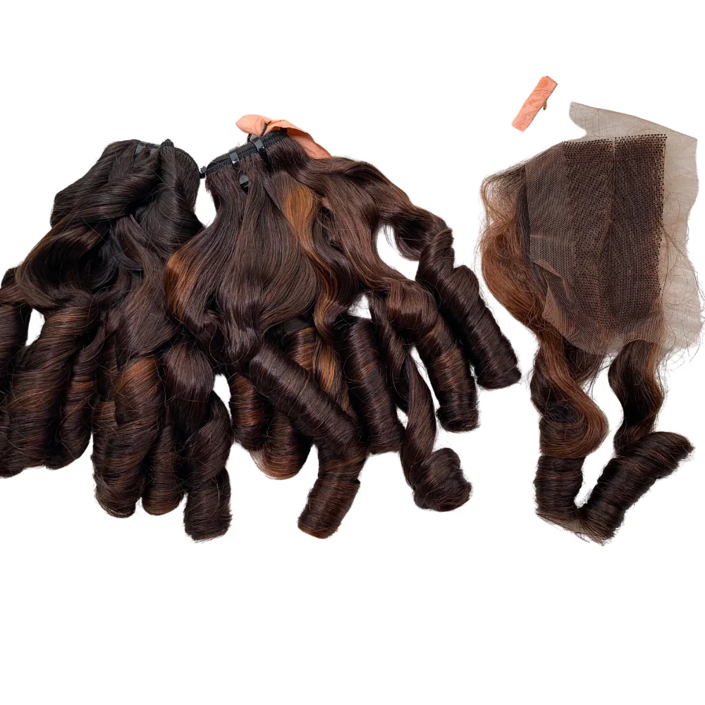Funmi Curl 100% Raw Human Hair Extensions 16 Inches Piano Brown Orange Water Wave Cheap Price Curly Hair Bundles from Vietnam