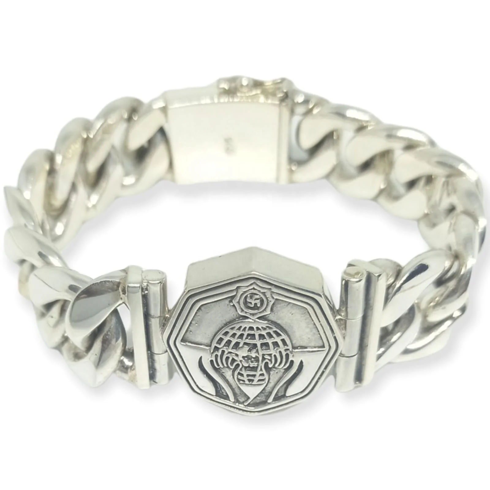 PLM-GLPK001-Sterling Silver Bali Chain BraceletBig Biker Bracelet With Engrave and Custom Logo