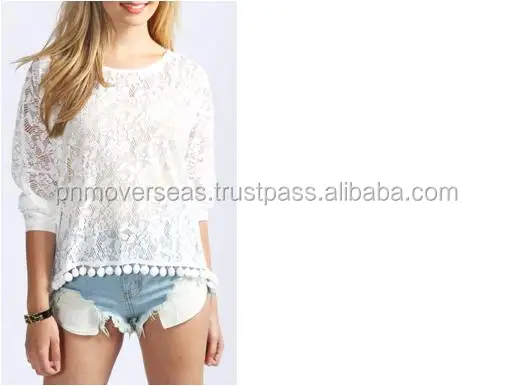 White casual Top Blouse mesh three fourth sleeve top for girls maharani net stylish top