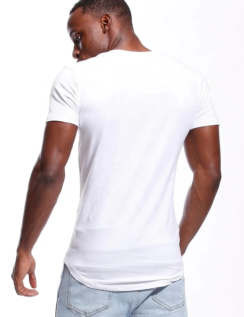 Deep V Neck T Shirt for Men Low Cut V neck Wide Tee Male T-shirt Invisible Undershirt Model Scoop Hem Slim Fit Short Sleeve tees