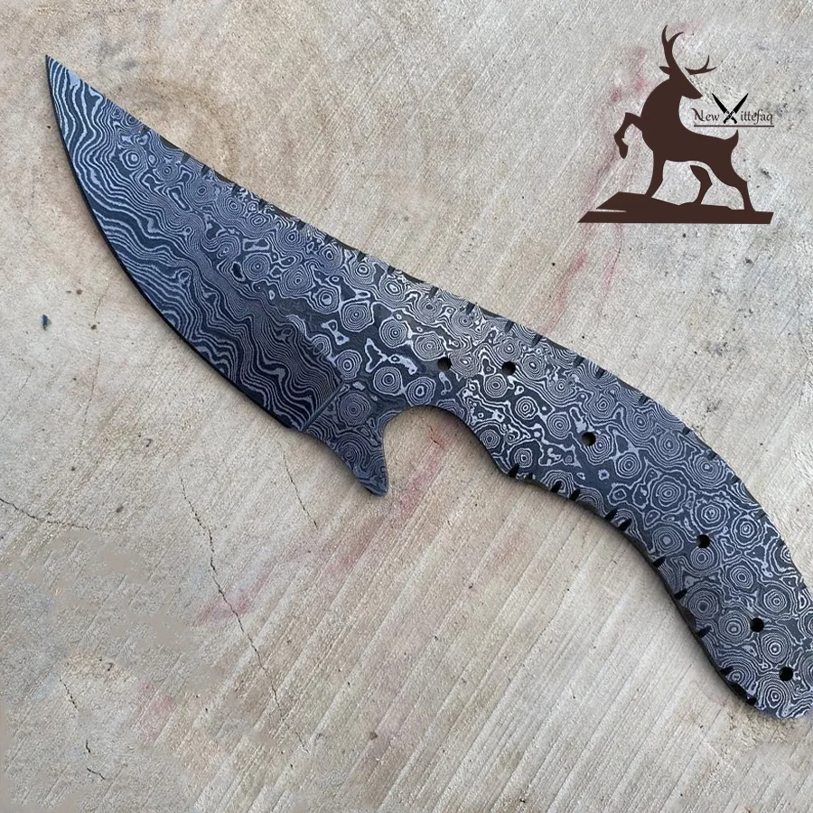 Damascus hunting knife handmade blank blade with leather sheath tactical camping saw blade full tang