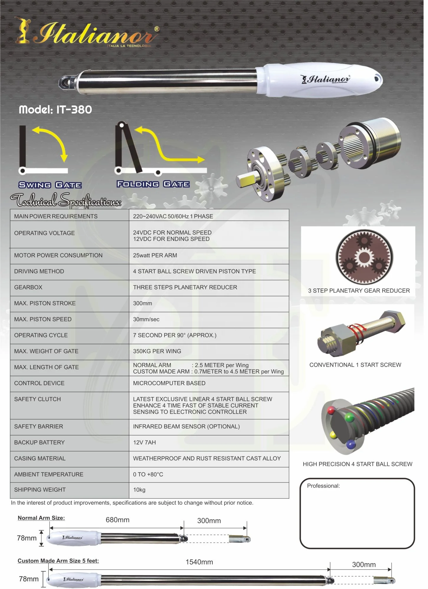 Autogate Malaysia Italianor 380W Premium White DC Swing Folding Arm Motor 2-Piece Gate Operators for Swing Folding Arm Motors