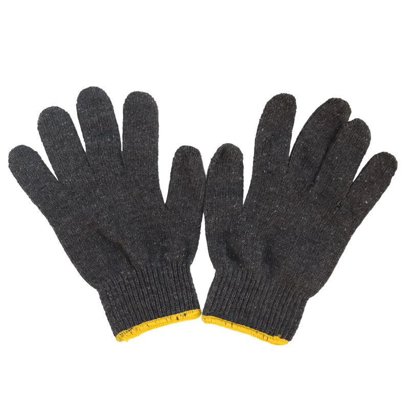 Темно-серые хлопчатобумажные трикотажные перчатки из хлопчатобумажной пряжи рабочие для сада