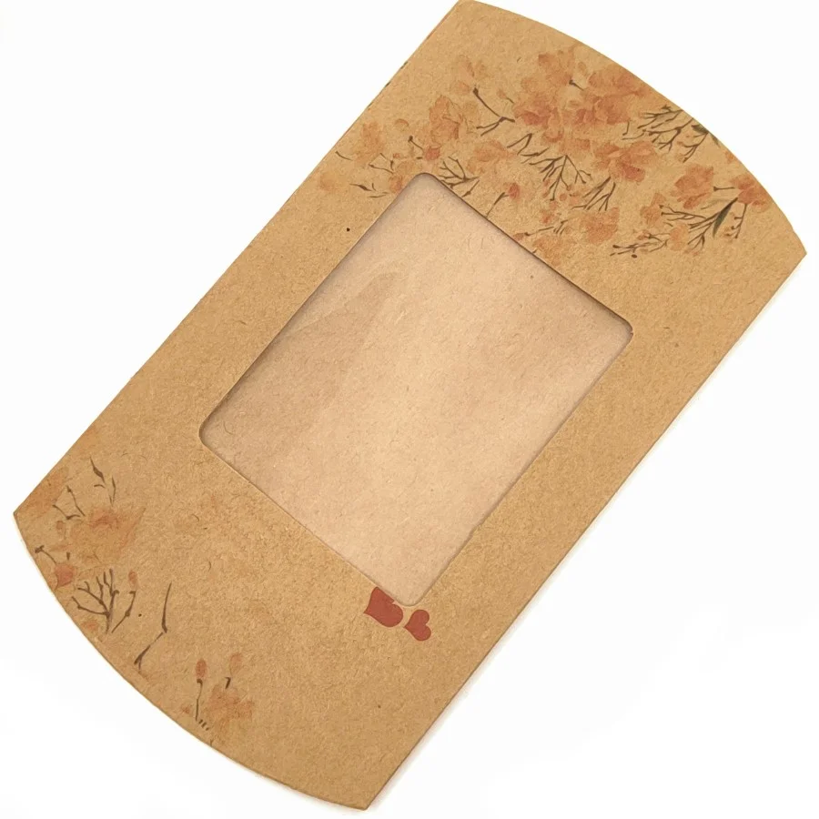 Beautiful Vintage Floral Design Kraft Paper Snack Packaging Pillow Box With Transparent Window