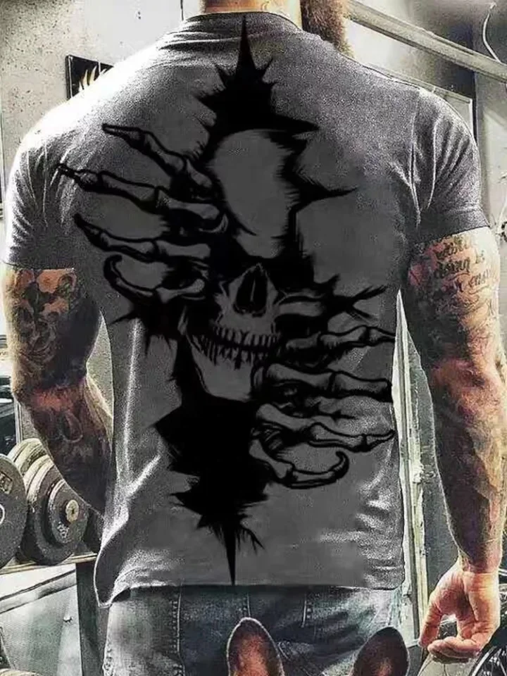 Skull Printed T Shirt For Men Casual Oversized Short Sleeve Clothes Streetwear Hip Hop 3D Printing Top Tees