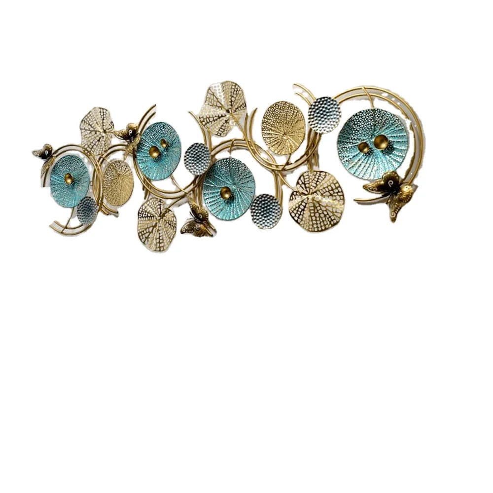 Modern Metal Wall Art Decor Round Shell Textured Golden & Blue Abstract Metal Wall Art